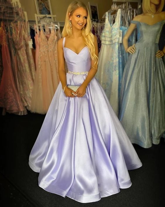 lilac prom dresses 2020 Lilac Tulle A Line V Neck Lace Appliques Prom Dresses PL498