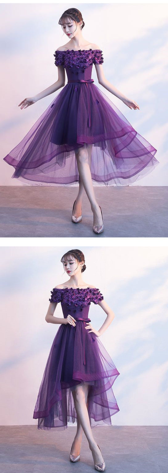 Cute purple lace appliqued dress, short dress for homecoming cg858