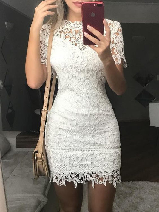 2020 Homecoming-Kleid, durchsichtig, Spitze, Häkel-Minikleid, figurbetont, cg8586