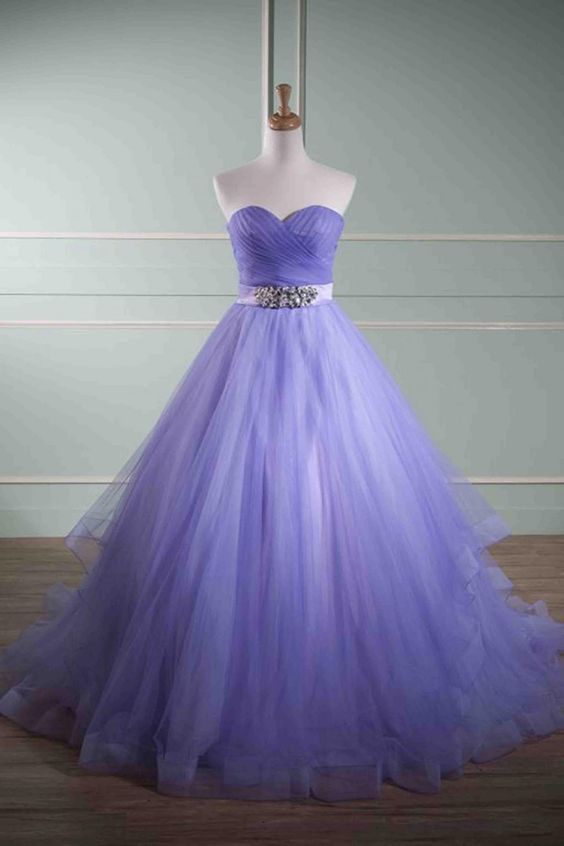 Purple Tulle Sweetheart Train Ball Gown Dresses prom dress cg8588