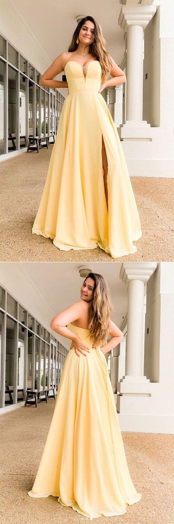SIMPLE YELLOW SATIN LONG PROM DRESS YELLOW FORMAL DRESS cg8607