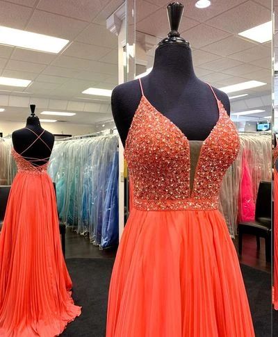 Beaded Orange Long Prom Dress cg8656