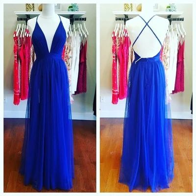 Simple Royal Blue Tulle Long Prom Dress cg8667