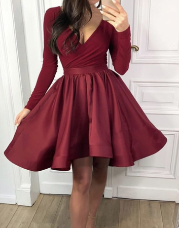 Langärmlige Satin-Rüschen Homecoming-Kleider cg868