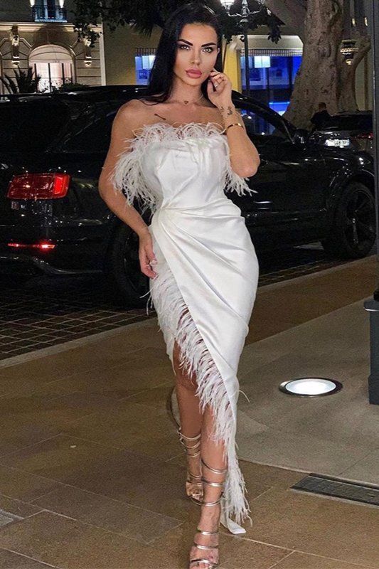 Sexy Strapless Feather Prom Dress With Front Split cg8686