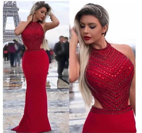 Sexy Red Mermaid Backless Beaded 2020 Long Prom Dress,prom dress,prom dress cg8724