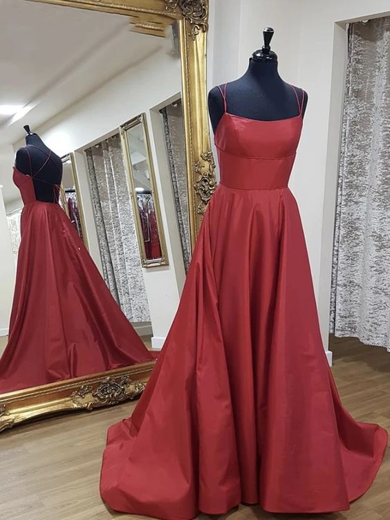 Simple A Line Backless Burgundy Long Prom Dresses cg8743