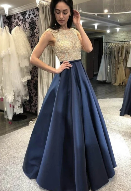 Blue satin long prom dress blue evening dress cg8761