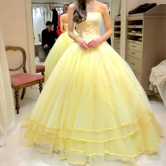 Yellow Strapless Ball Gown , Evening Dress,Long Prom Dress, Simple Party Dress,Formal Dress cg8820
