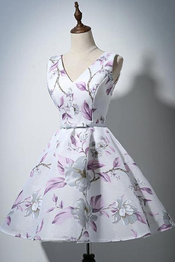 A-Linien-Partykleid, Partykleid Weiß, Süßes Partykleid, V-Ausschnitt-Heimkehrkleid cg8825