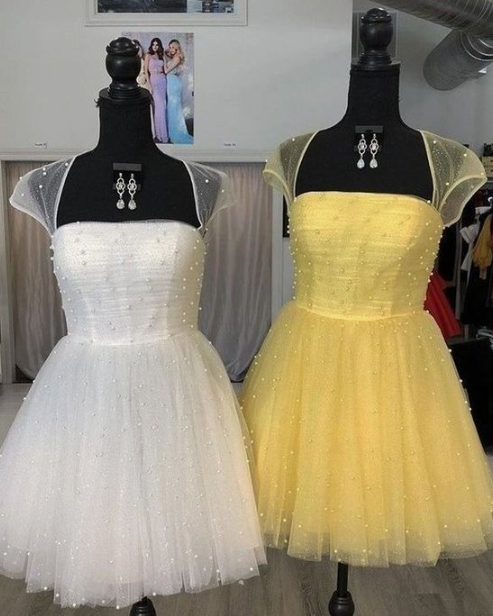 Sparkle Beaded Cap Sleeves Tulle Homecoming Dress Sweet 16 Dresses cg8833