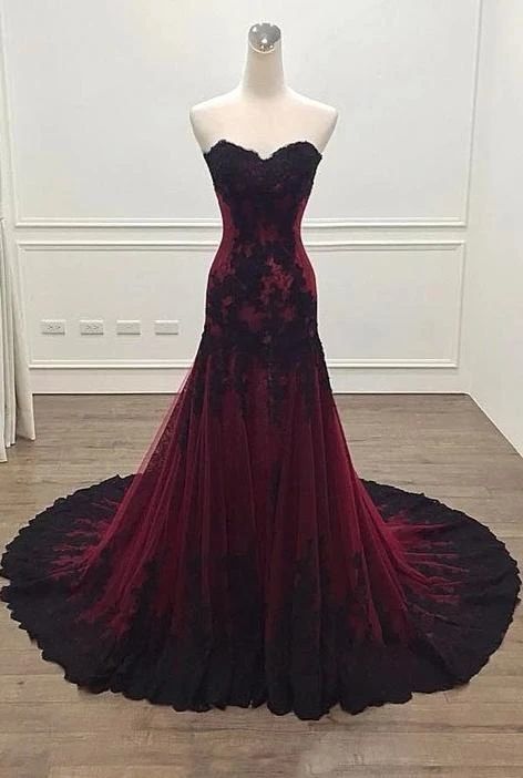 Long Sheath Sweetheart Black and Burgundy Evening prom Dress cg8844