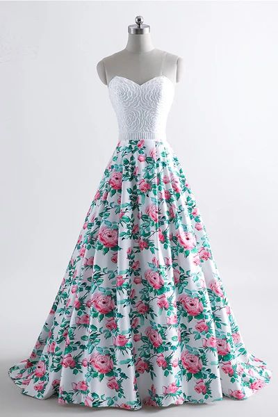 Strapless pearl long floral A-line evening dress, sweet 16th prom dress cg8853