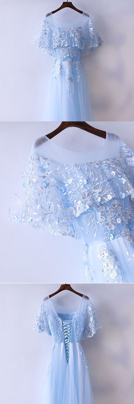 Prom Dresses Beautiful Cap Sleeve Blue Prom Dress Long With Tulle cg8855