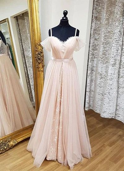 Herzförmiges, errötendes, rosa Tüll-Langballkleid, langes Brautjungfernkleid aus Spitze cg8857