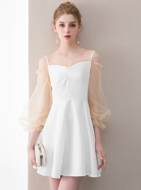White Long Sleeve Homecoming Dress cg8864 classygown White Long Sleeve Homecoming Dress cg8864 classygown