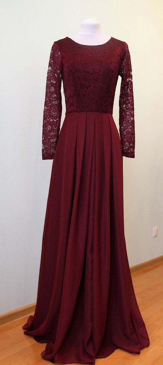 Langes burgunderfarbenes Spitzenkleid für Brautjungfern Burgunderfarbenes Brautjungfernkleid für den Abschlussball cg8891