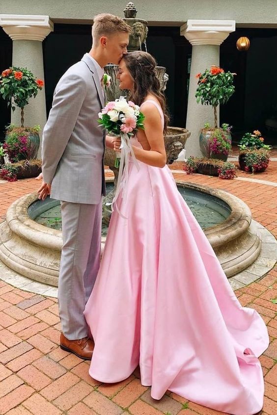 Princess V-Neck Pink Long Prom Dress cg8893