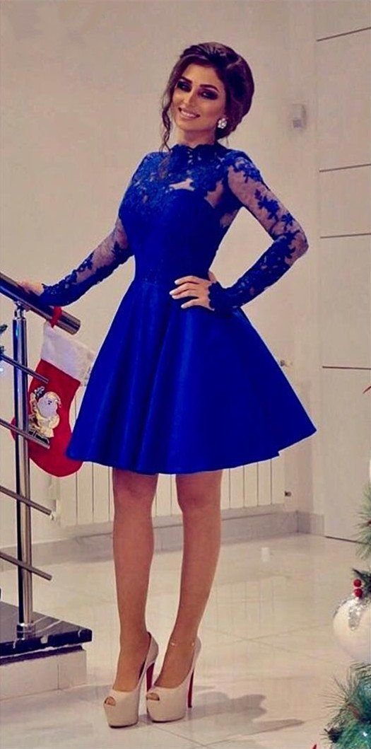Short Long Sleeves Royal Blue A Line Knee Length Homecoming Dress for Girls cg8897 Short Long Sleeves Royal Blue A Line Knee Length Homecoming Dress for Girls cg8897