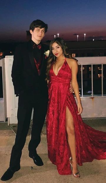 sexy deep v neck long prom dresses, fashion laced senior prom dresses with high leg split, modest a line prom dresses for teens cg8945
