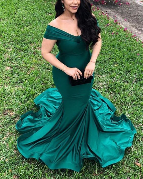 Mermaid Off-The-Shoulder Court Train Prom Evening Dresses cg8946