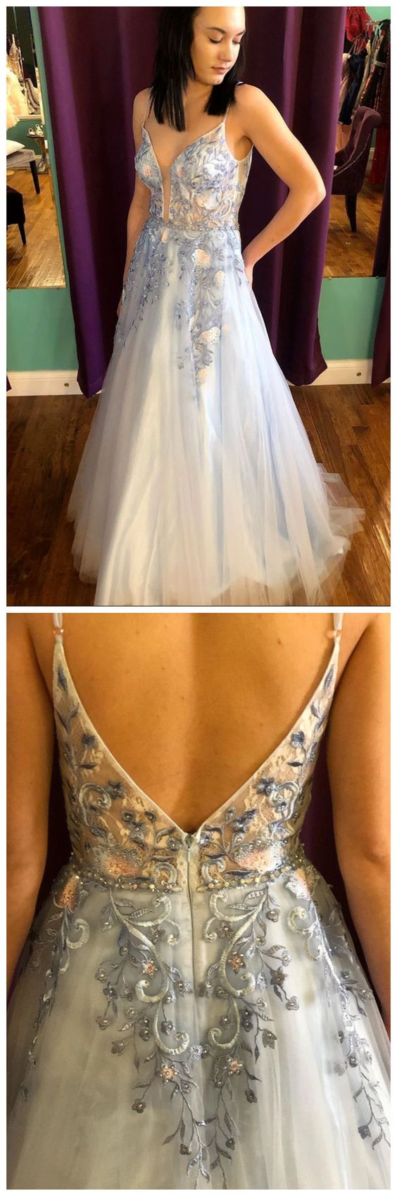 Elegant Spaghetti Straps White Long Prom Dress with Floral Embroidery and Beading cg8988