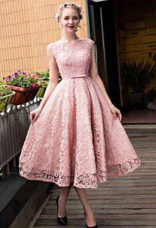 Rosa Spitzen-Heimkehrkleid, Applikationen-Heimkehrkleid, A-Linien-Formalkleid cg901