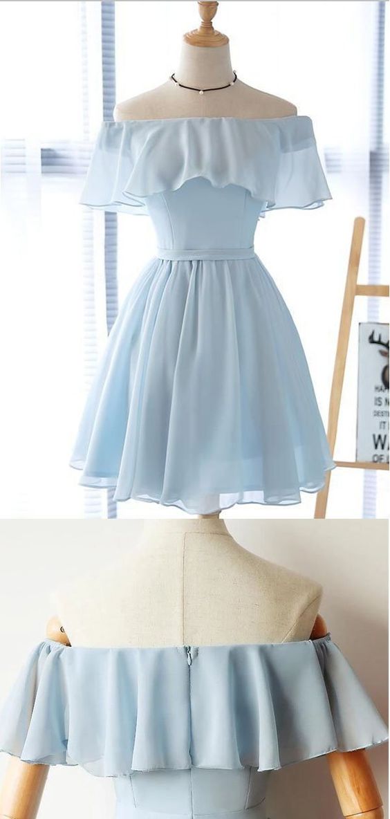 Simple Off The Shoulder Light Blue Chiffon A Line Short Homecoming Dre classygown Simple Off The Shoulder Light Blue Chiffon A Line Short Homecoming Dre classygown