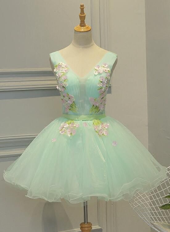 Lovely Light Green Tulle Floral Teen Party Dresses, 16 Party Dresses, Girls Formal homecoming Dresses cg9065