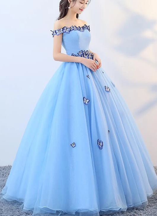 Beautiful Blue Off Shoulder Long Party prom Dress, Sweet 16 Dresses cg9102