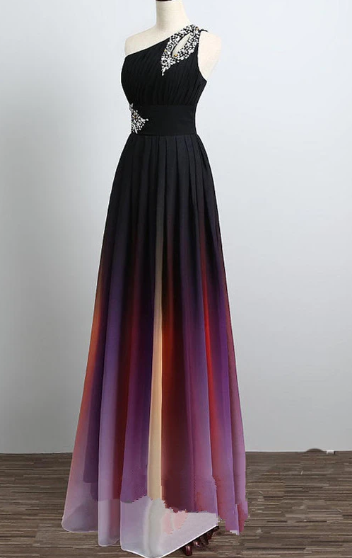 Lovely Gradient Beaded Long Party Dress, Long Chiffon Prom Dress cg9103