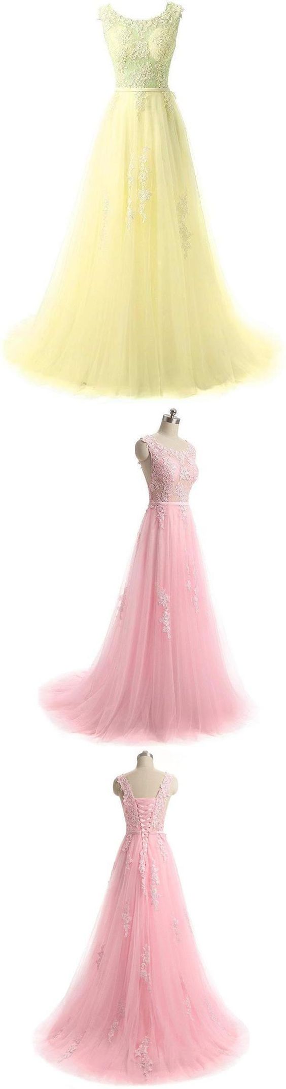 Pretty tulle lace round neck A-line open back long prom Gown cg9111