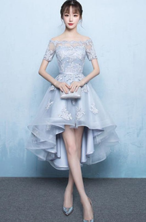 A-Linie, schulterfrei, langer Schleppe, Homecoming-Kleid mit Applikationen, cg912