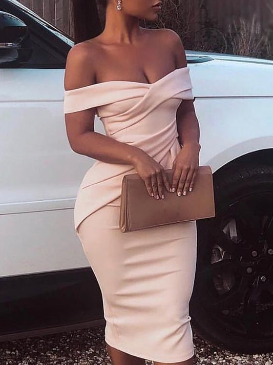 Schulterfreies, gerüschtes, figurbetontes Homecoming-Kleid mit Überkreuzung, cg914