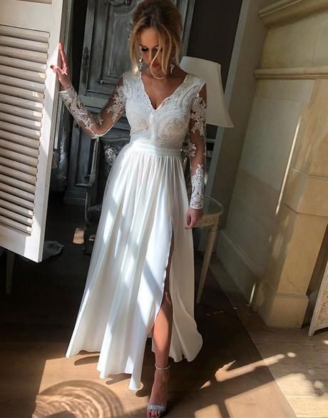 Long Sleeve Side Slit A Line Prom Dress, Sexy Evening Dress, Long Party Dress cg9144