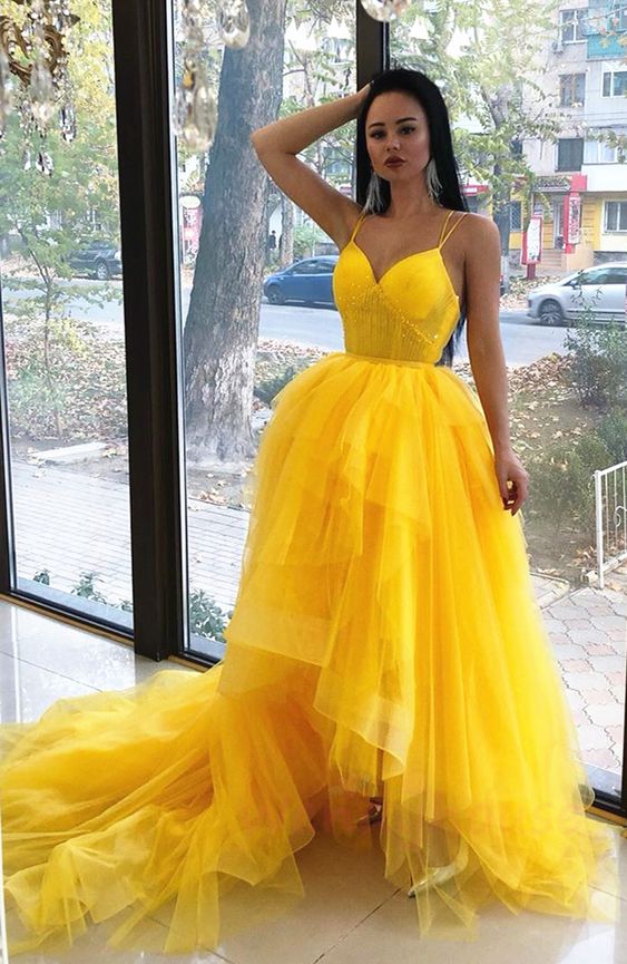High Low Yellow Prom Dress Ball Gown cg9149
