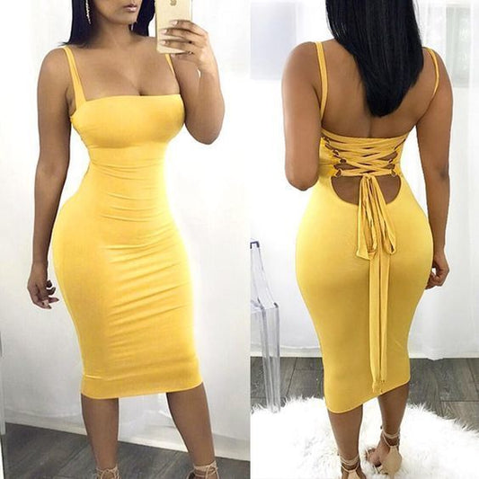 Meerjungfrau Bodycon Kleid, offenes Rücken gelbes Homecoming Kleid cg917