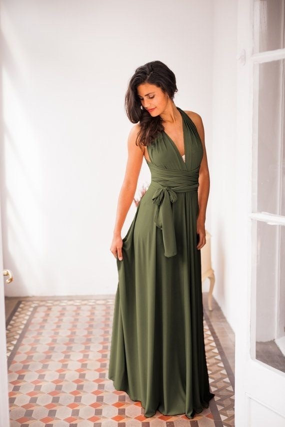 Olive Green Long Prom Dress cg9209