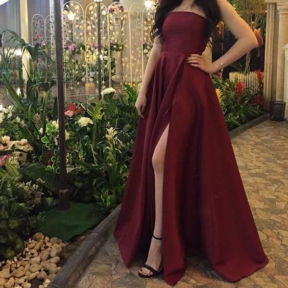 Custom made simple burgundy long prom dress, formal gown cg9219