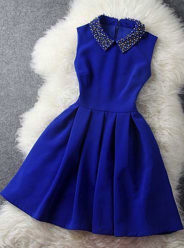 Blaues Kleid mit Perlenkragen Homecoming-Kleid cg924