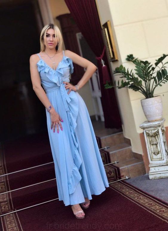 Blue Straps Long Prom Dress cg9241