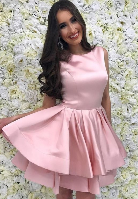 Einfaches kurzes A-Linien-Heimkehrkleid mit Satin-Ausschnitt cg926