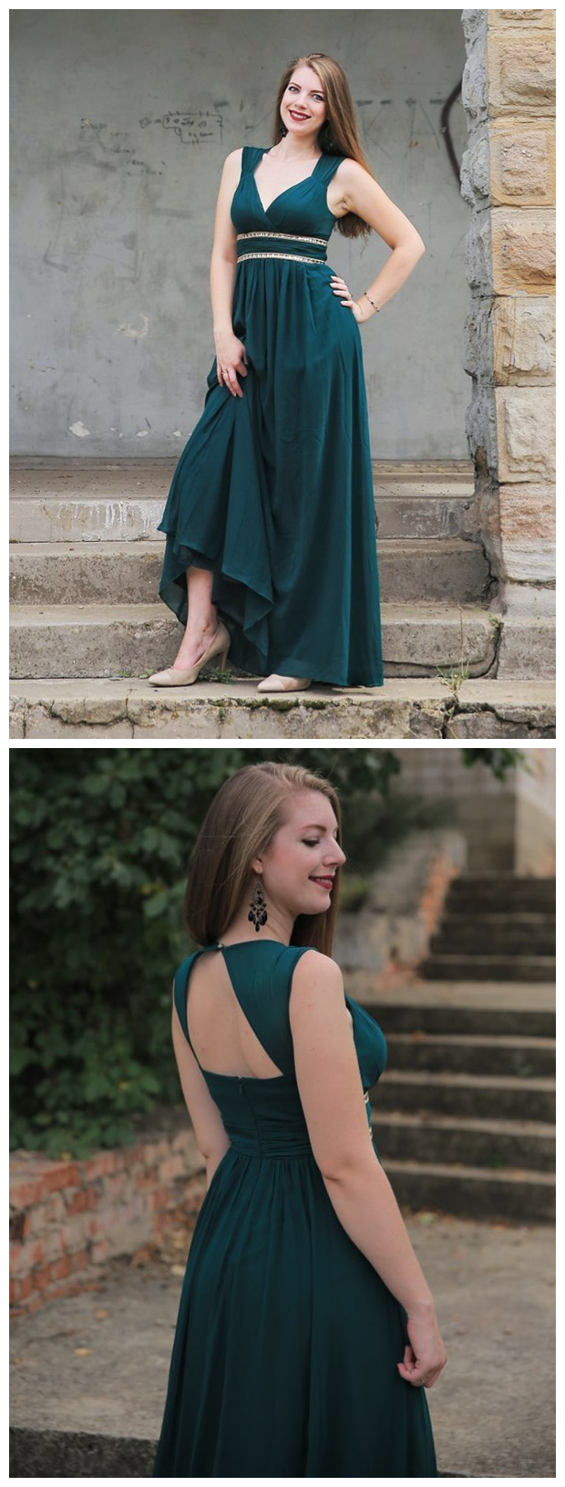 Empire Sleeveless V-neck Beading Floor-Length Chiffon Dresses Prom Dresses cg9295