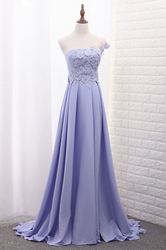 One Shoulder A Line Satin Prom Dresses With Handmade Flowers And Slit cg9313