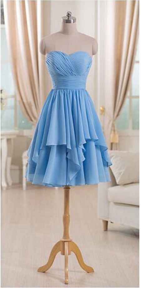 Short Blue Chiffon Sweetheart's Low-party homecoming Dress cg9315 Short Blue Chiffon Sweetheart's Low-party homecoming Dress cg9315