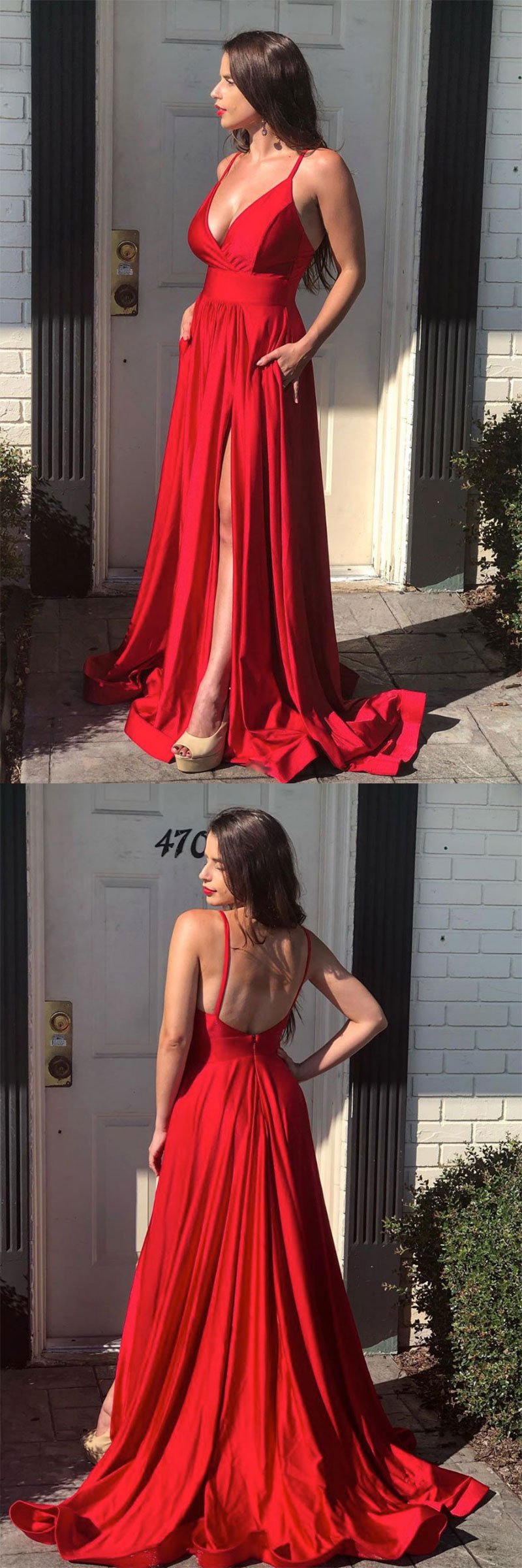 Red satin mermaid long prom dress red long formal dress cg9324