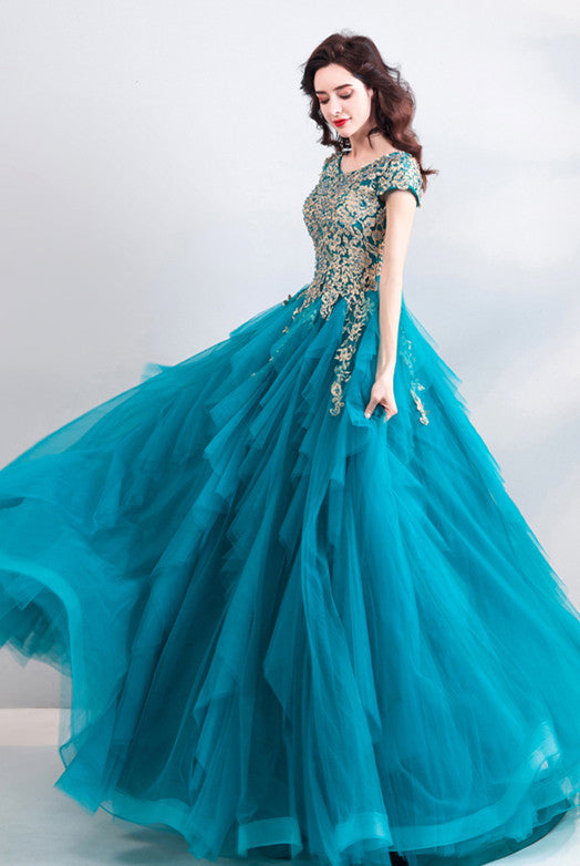 Charming Prom Dress,Tulle Prom Gown, A-Line Prom Dress,Appliques Wedding Gown cg9456