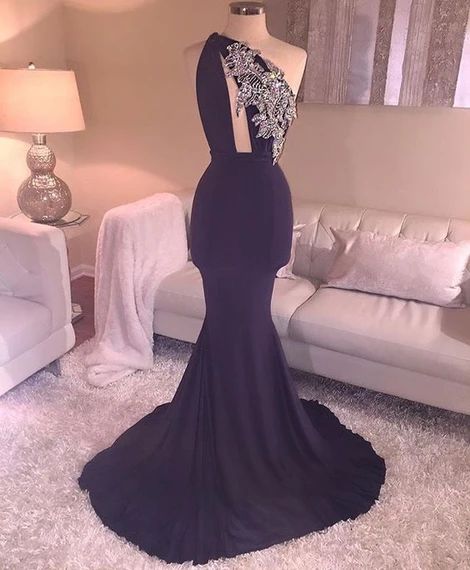 One Shoulder Prom Dress, Mermaid Prom Dress,Applique Prom Dress cg9473
