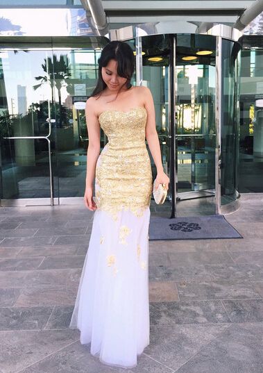 Gold Mermaid Charming Custom Made Prom Dresses, Floor-Length Evening Dresses,Prom Dresses cg9489