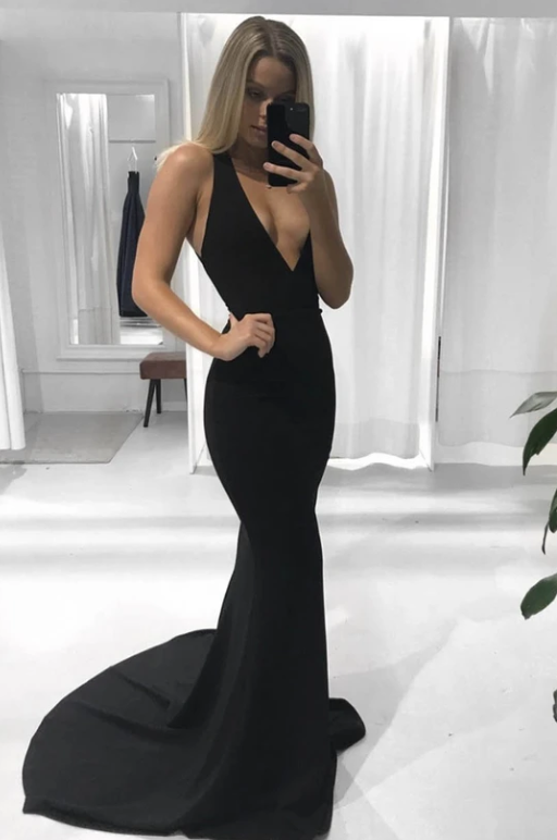 Mermaid v neck prom dress black evening dress cg9499